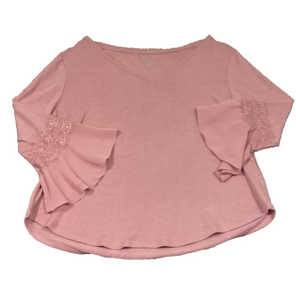Soho Jeans New York & Company Pink Lightweight Sweater 3/4 Bell Sleeve Sz XL